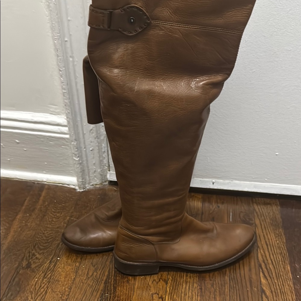 Frye Brown Over the Knee Leather Boots with Equestrian Design - Picture 2 of 5